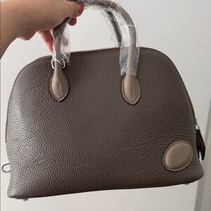 Real Leather Grey Color Taupe Handbag
